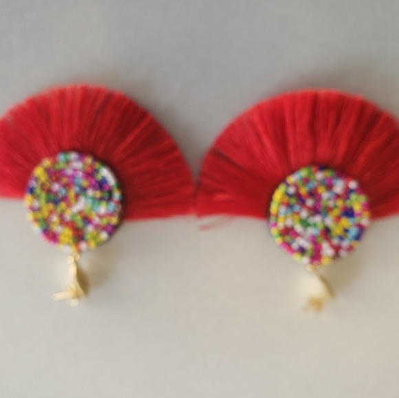 Handmade Fan Shape Tassel Earrings - Picture 8 of 8